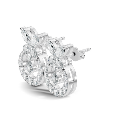 14K White Gold Marquise Or Round Floral Halo Circle Diamond Earrings With Pear Drop - HIGHCARAT DIAMONDS