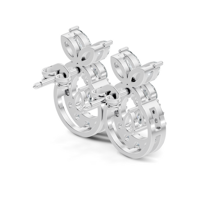 14K White Gold Marquise Or Round Floral Halo Circle Diamond Earrings With Pear Drop - HIGHCARAT DIAMONDS