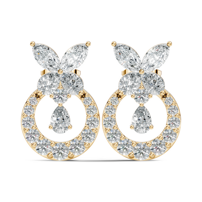 14K White Gold Marquise Or Round Floral Halo Circle Diamond Earrings With Pear Drop - HIGHCARAT DIAMONDS