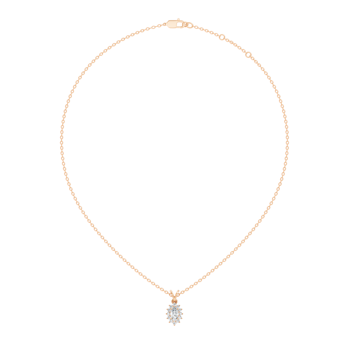 14K Solid Gold Vintage Halo Pendant with Marquise Cut Lab-Grown Diamond - HIGHCARAT DIAMONDS
