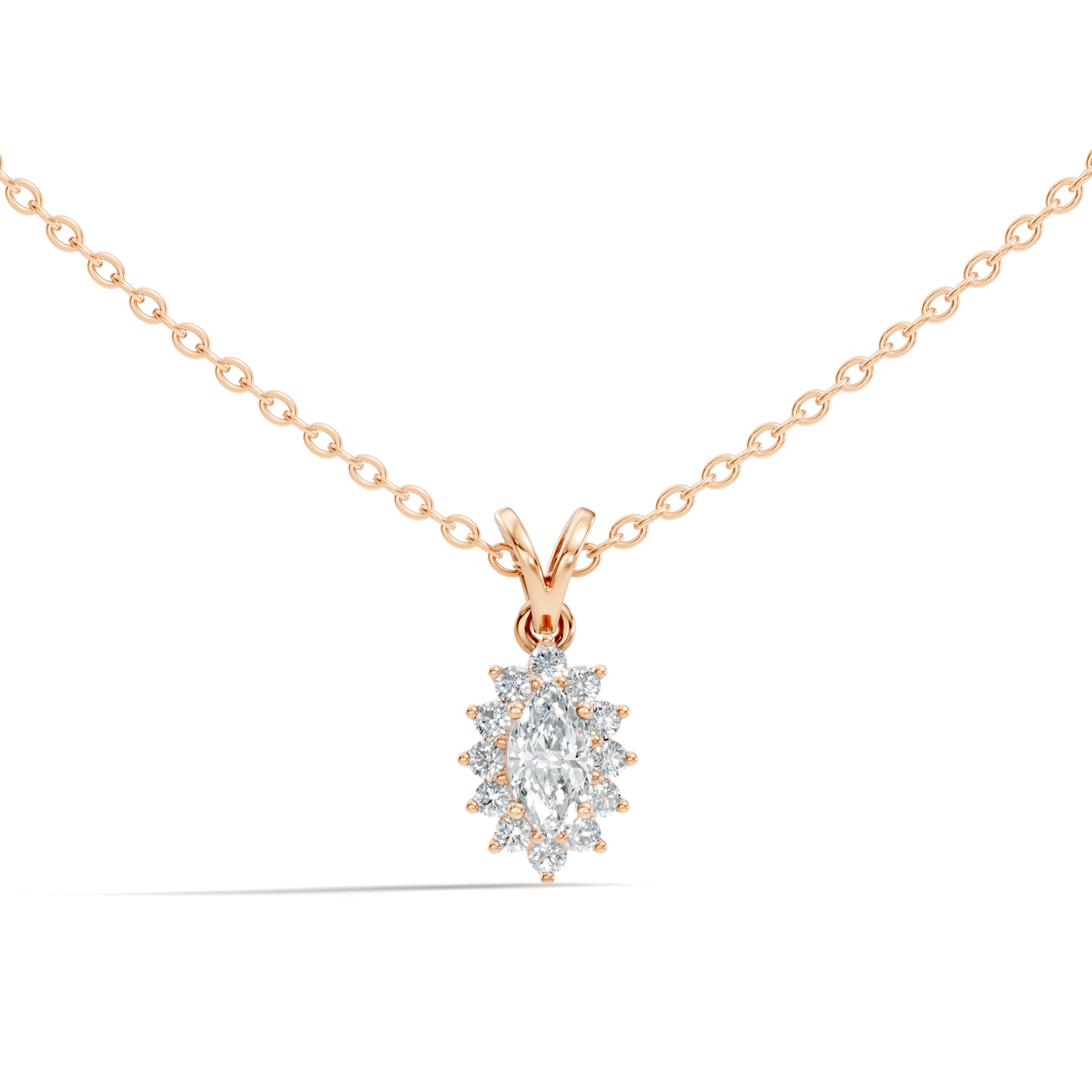 14K Solid Gold Vintage Halo Pendant with Marquise Cut Lab-Grown Diamond - HIGHCARAT DIAMONDS