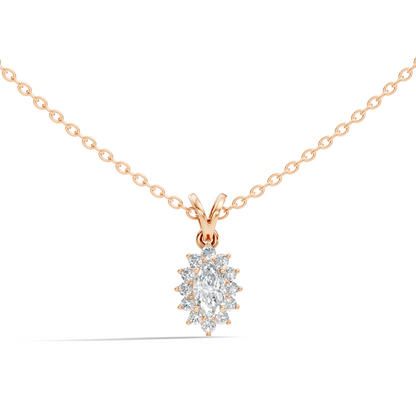 14K Solid Gold Vintage Halo Pendant with Marquise Cut Lab-Grown Diamond - HIGHCARAT DIAMONDS