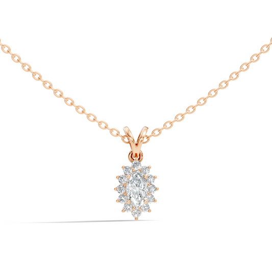 14K Solid Gold Vintage Halo Pendant with Marquise Cut Lab-Grown Diamond - HIGHCARAT DIAMONDS