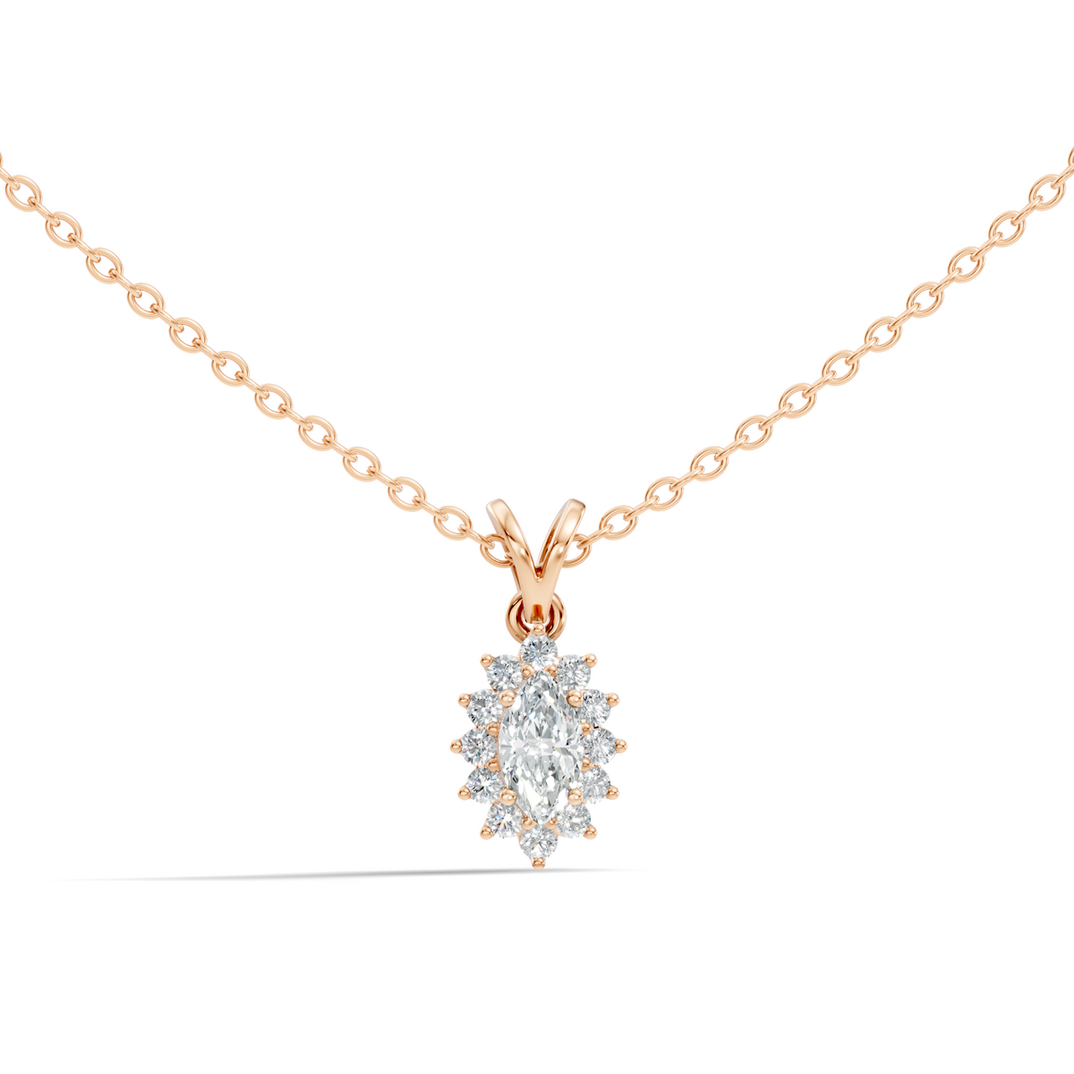 14K Solid Gold Vintage Halo Pendant with Marquise Cut Lab-Grown Diamond - HIGHCARAT DIAMONDS