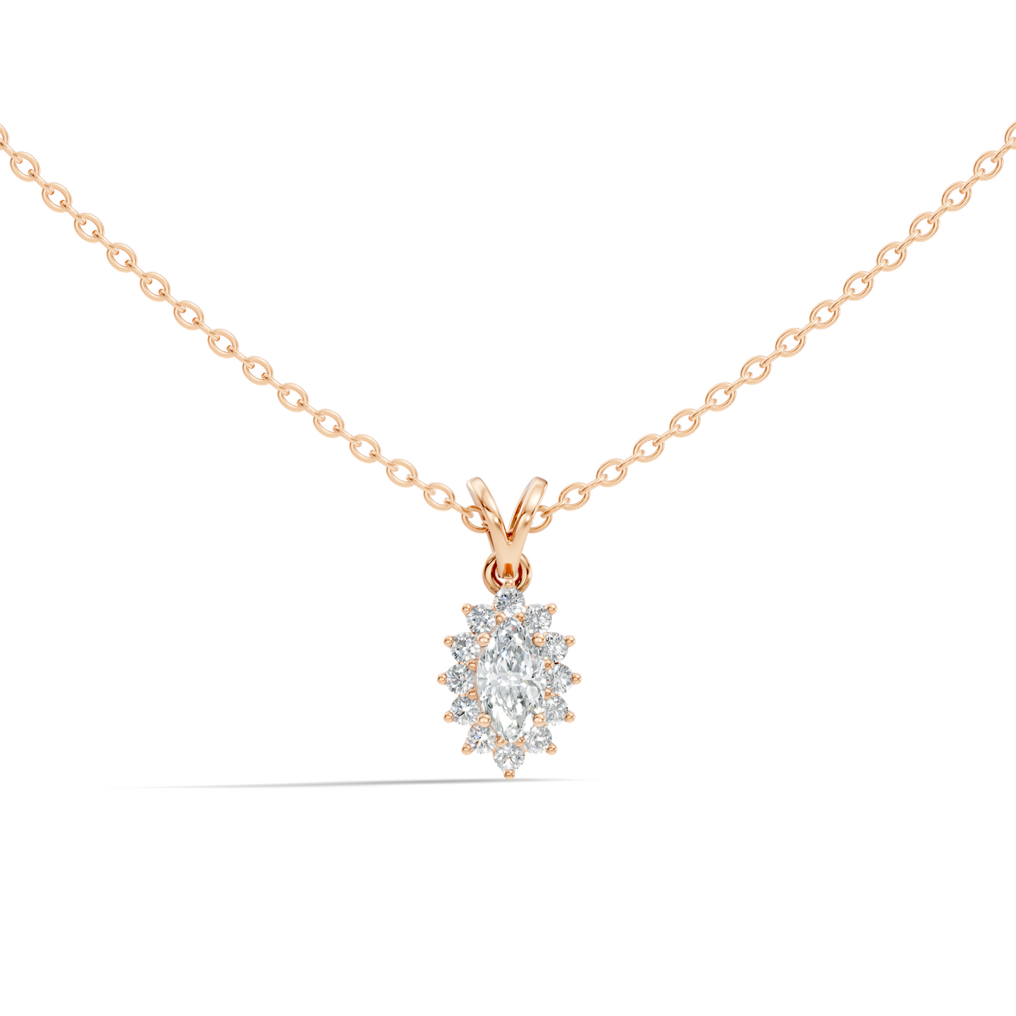 14K Solid Gold Vintage Halo Pendant with Marquise Cut Lab-Grown Diamond - HIGHCARAT DIAMONDS