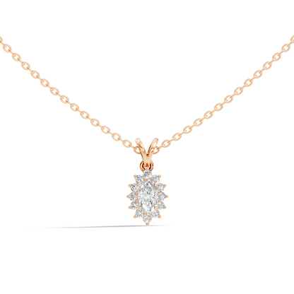 14K Solid Gold Vintage Halo Pendant with Marquise Cut Lab-Grown Diamond - HIGHCARAT DIAMONDS