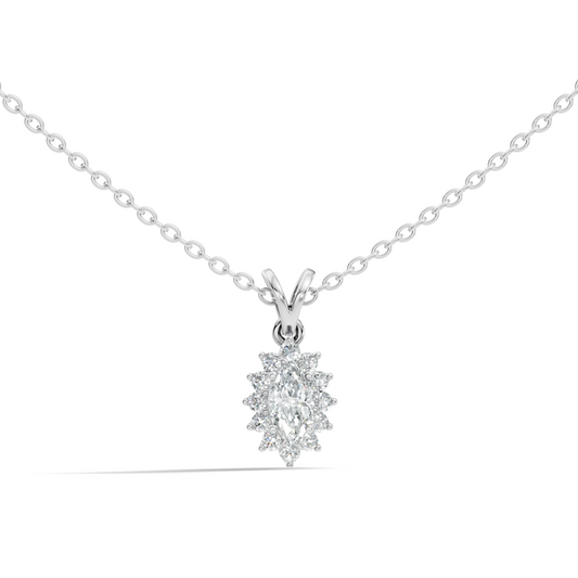 14K Solid Gold Vintage Halo Pendant with Marquise Cut Lab-Grown Diamond - HIGHCARAT DIAMONDS