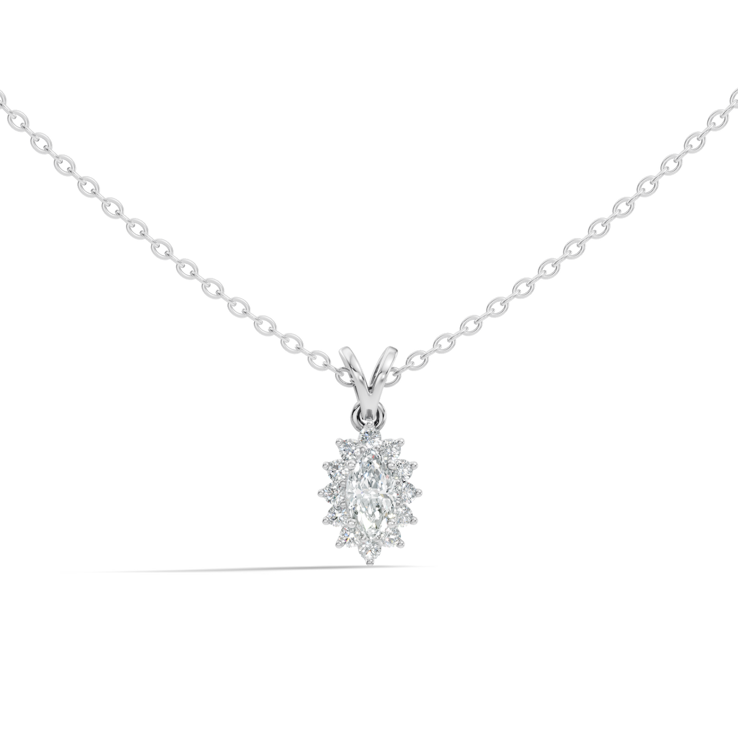 14K Solid Gold Vintage Halo Pendant with Marquise Cut Lab-Grown Diamond - HIGHCARAT DIAMONDS