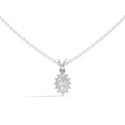 14K Solid Gold Vintage Halo Pendant with Marquise Cut Lab-Grown Diamond - HIGHCARAT DIAMONDS