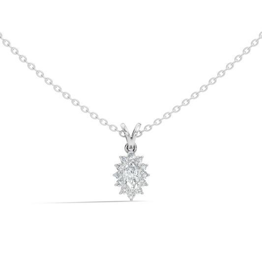 14K Solid Gold Vintage Halo Pendant with Marquise Cut Lab-Grown Diamond - HIGHCARAT DIAMONDS