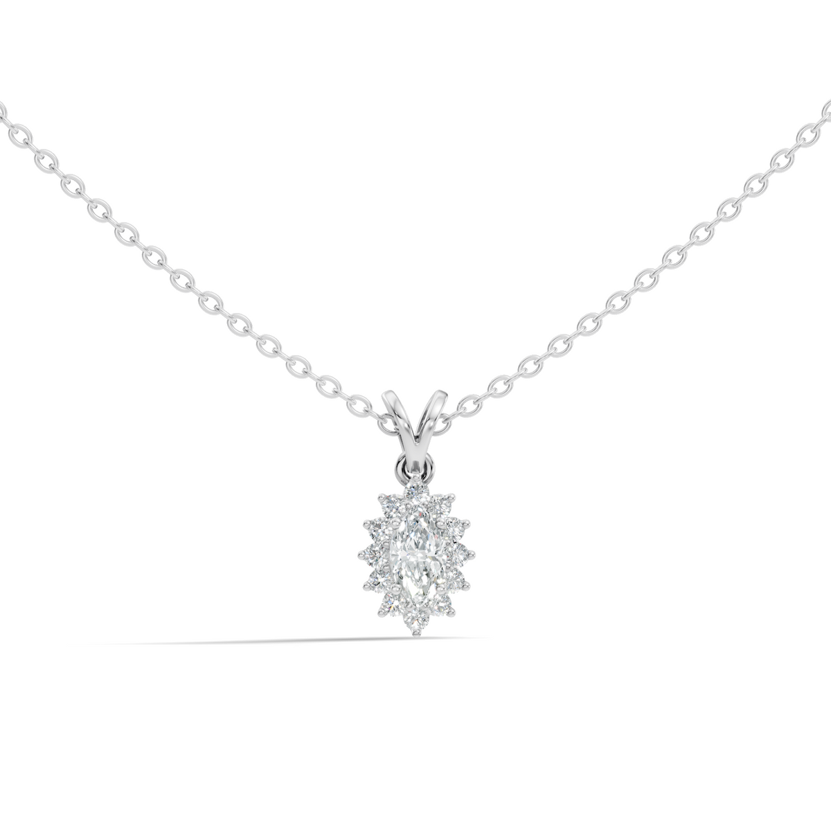 14K Solid Gold Vintage Halo Pendant with Marquise Cut Lab-Grown Diamond - HIGHCARAT DIAMONDS