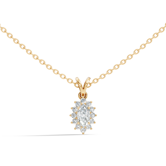 14K Solid Gold Vintage Halo Pendant with Marquise Cut Lab-Grown Diamond - HIGHCARAT DIAMONDS