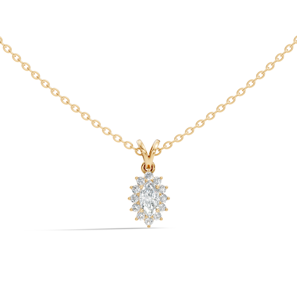 14K Solid Gold Vintage Halo Pendant with Marquise Cut Lab-Grown Diamond - HIGHCARAT DIAMONDS