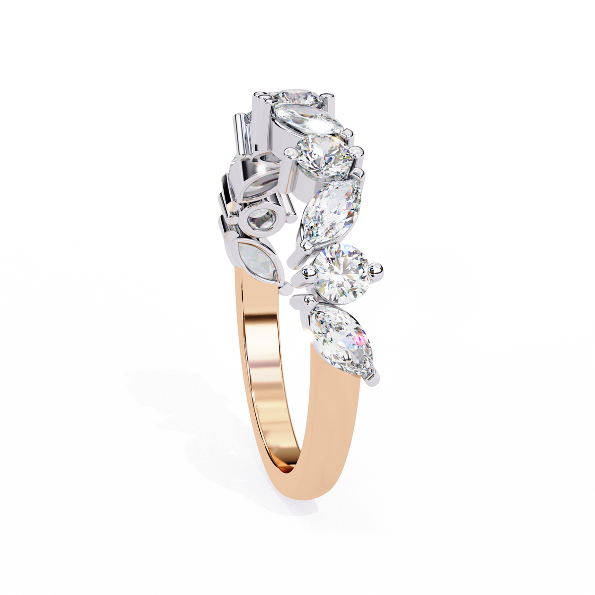 Marquise And Round Cut Diamond Half Eternity Elegance Antique Timeless Sparkling Engagement Band - HIGHCARAT DIAMONDS