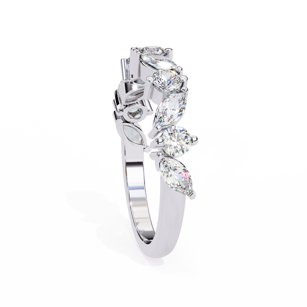 Marquise And Round Cut Diamond Half Eternity Elegance Antique Timeless Sparkling Engagement Band - HIGHCARAT DIAMONDS