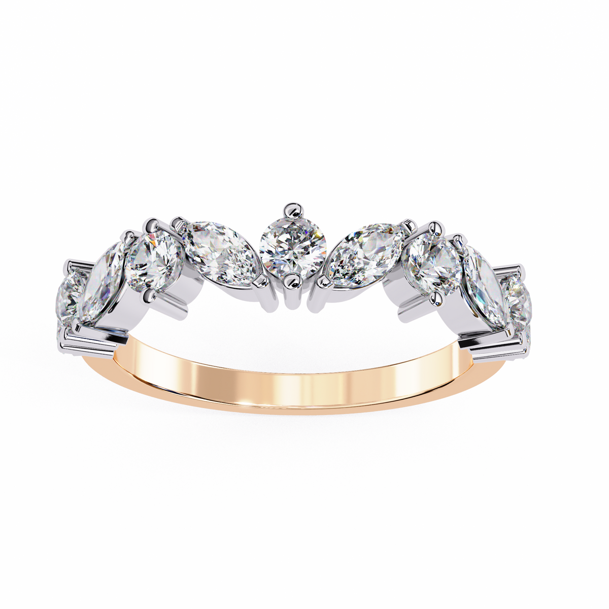 Marquise And Round Cut Diamond Half Eternity Elegance Antique Timeless Sparkling Engagement Band - HIGHCARAT DIAMONDS