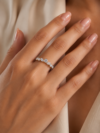 Marquise And Round Cut Diamond Half Eternity Elegance Antique Timeless Sparkling Engagement Band - HIGHCARAT DIAMONDS