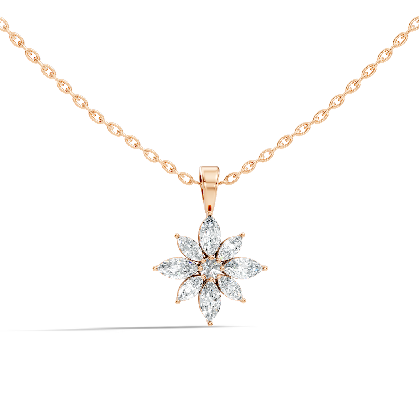 14k Solid Gold Round & Marquise shape Natural-Lab Grown Diamond Elegance Diamond Pendant - HIGHCARAT DIAMONDS