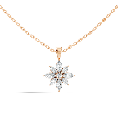 14k Solid Gold Round & Marquise shape Natural-Lab Grown Diamond Elegance Diamond Pendant - HIGHCARAT DIAMONDS