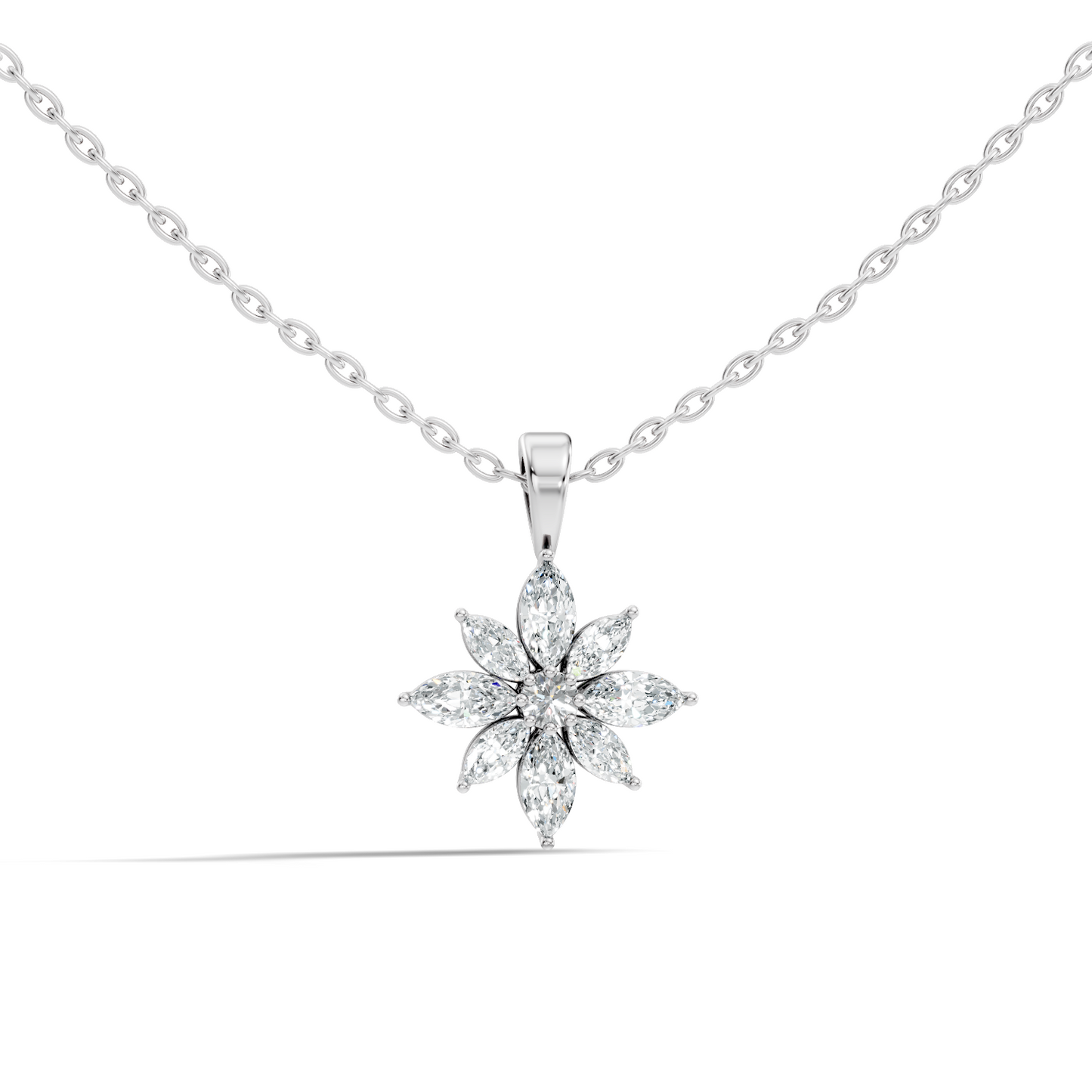 14k Solid Gold Round & Marquise shape Natural-Lab Grown Diamond Elegance Diamond Pendant - HIGHCARAT DIAMONDS