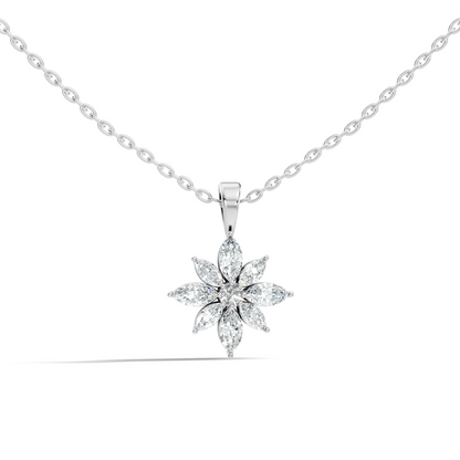 14k Solid Gold Round & Marquise shape Natural-Lab Grown Diamond Elegance Diamond Pendant - HIGHCARAT DIAMONDS