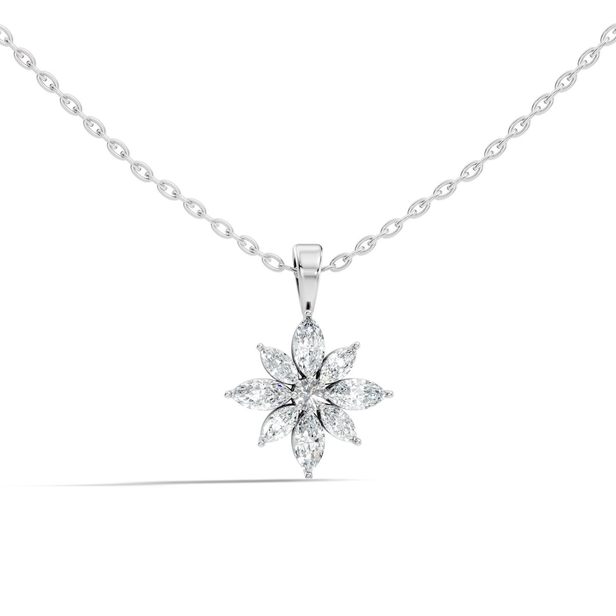14k Solid Gold Round & Marquise shape Natural-Lab Grown Diamond Elegance Diamond Pendant - HIGHCARAT DIAMONDS