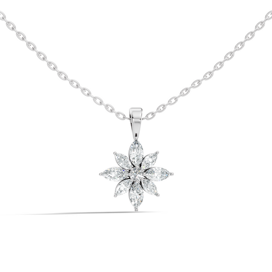 14k Solid Gold Round & Marquise shape Natural-Lab Grown Diamond Elegance Diamond Pendant - HIGHCARAT DIAMONDS