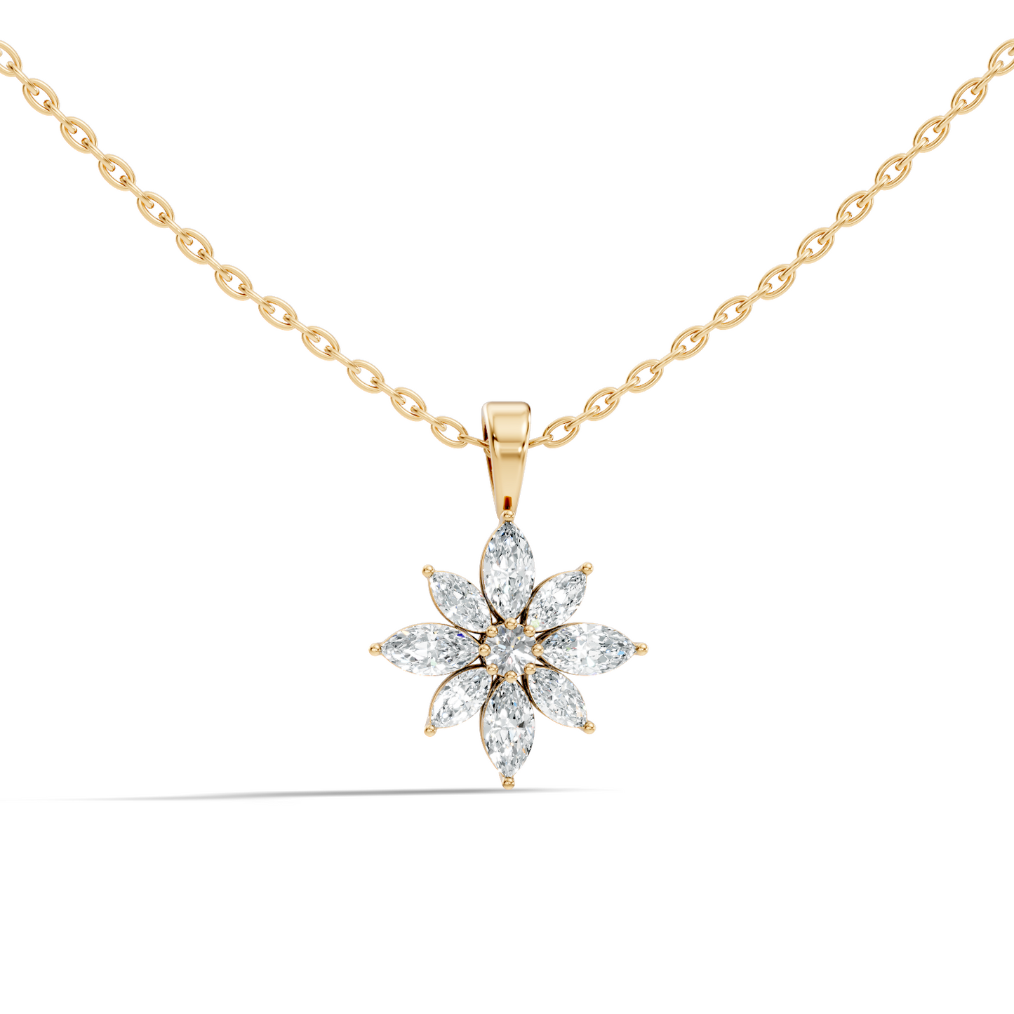 14k Solid Gold Round & Marquise shape Natural-Lab Grown Diamond Elegance Diamond Pendant - HIGHCARAT DIAMONDS