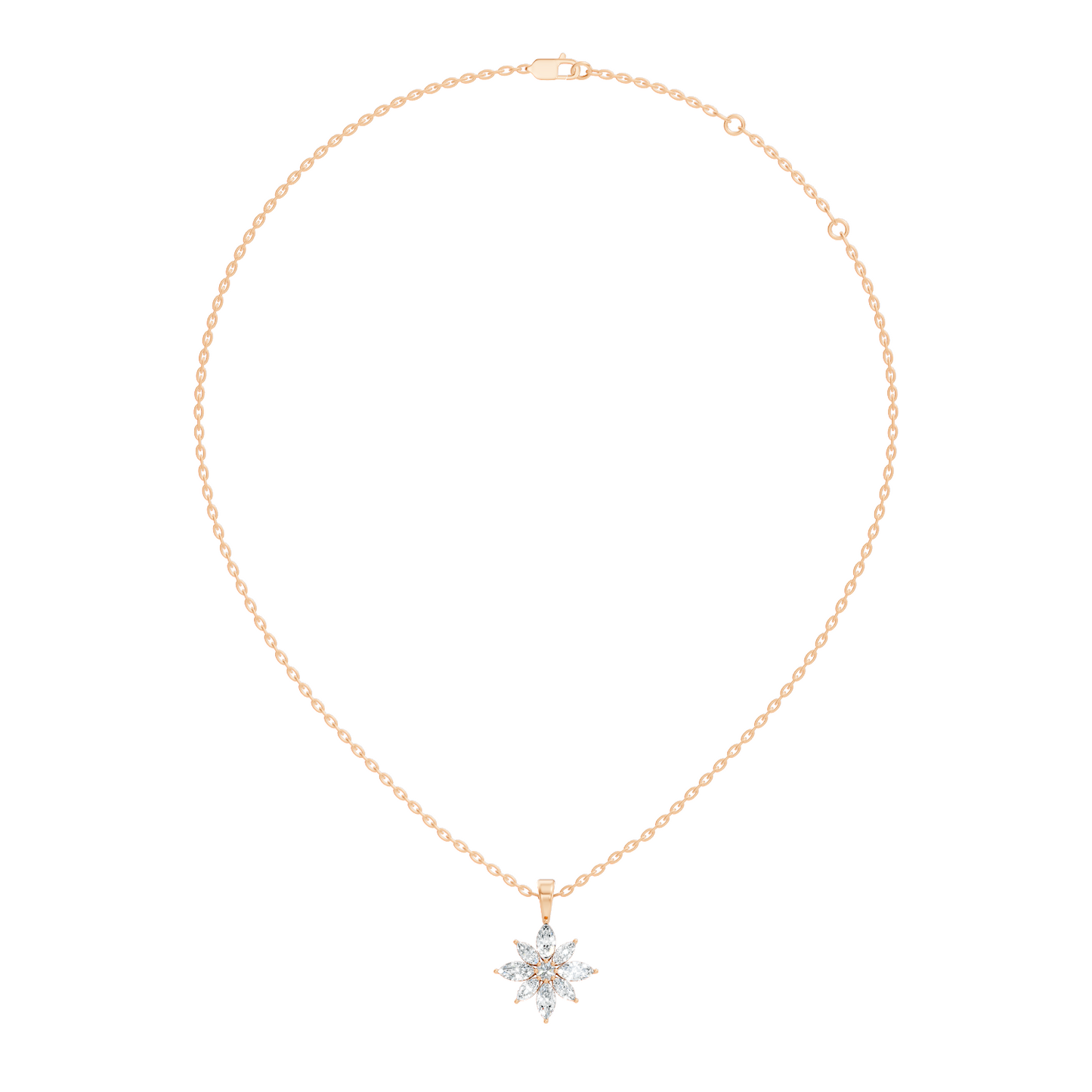 14k Solid Gold Round & Marquise shape Natural-Lab Grown Diamond Elegance Diamond Pendant - HIGHCARAT DIAMONDS