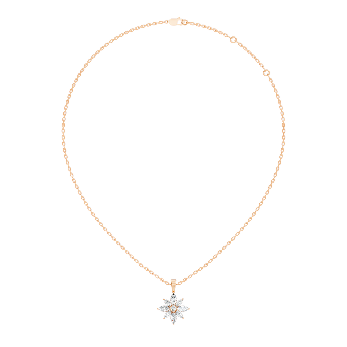 14k Solid Gold Round & Marquise shape Natural-Lab Grown Diamond Elegance Diamond Pendant - HIGHCARAT DIAMONDS