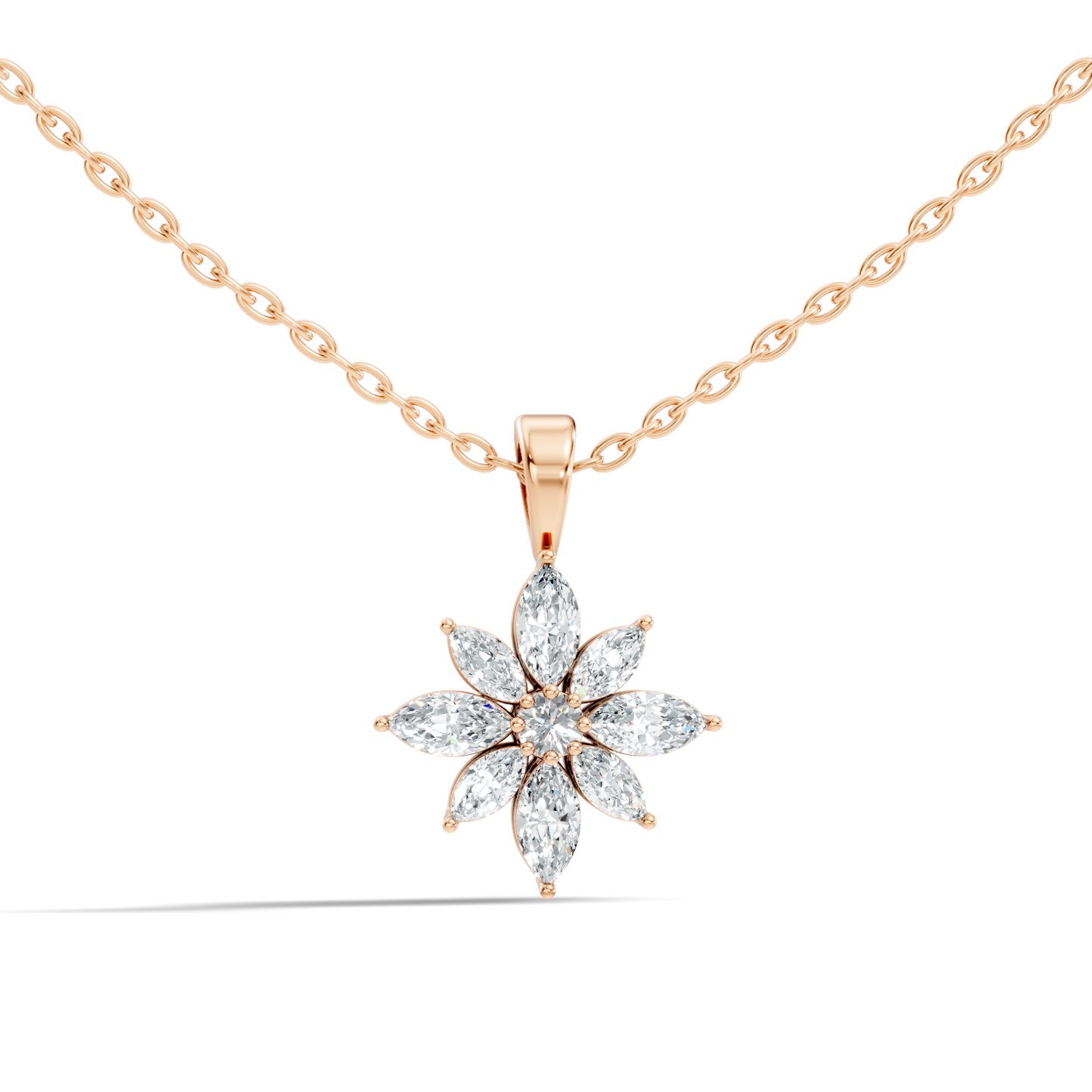 14k Solid Gold Round & Marquise shape Natural-Lab Grown Diamond Elegance Diamond Pendant - HIGHCARAT DIAMONDS