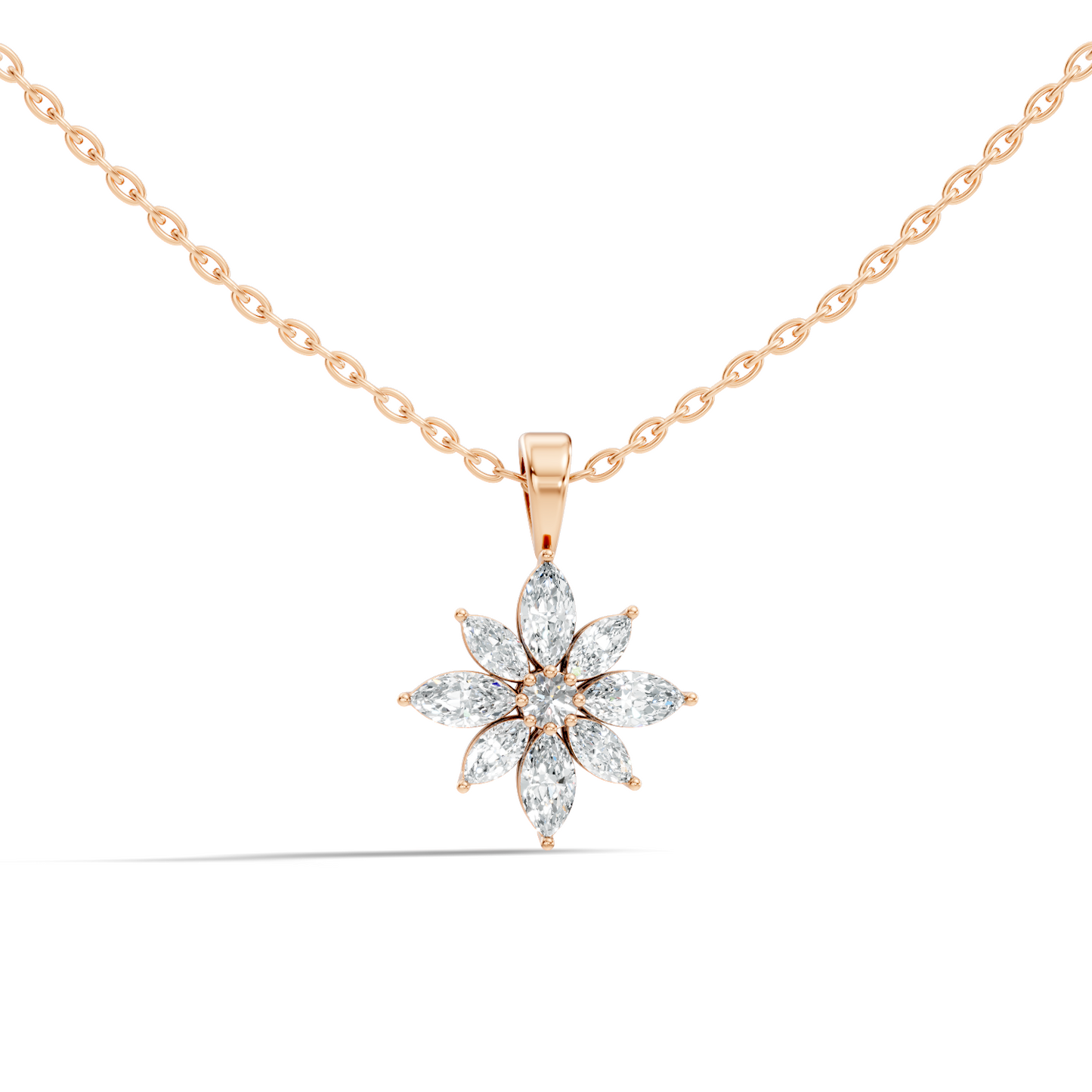 14k Solid Gold Round & Marquise shape Natural-Lab Grown Diamond Elegance Diamond Pendant - HIGHCARAT DIAMONDS
