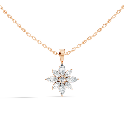 14k Solid Gold Round & Marquise shape Natural-Lab Grown Diamond Elegance Diamond Pendant - HIGHCARAT DIAMONDS