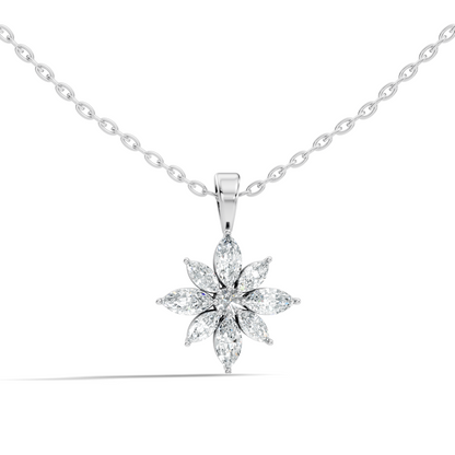 14k Solid Gold Round & Marquise shape Natural-Lab Grown Diamond Elegance Diamond Pendant - HIGHCARAT DIAMONDS