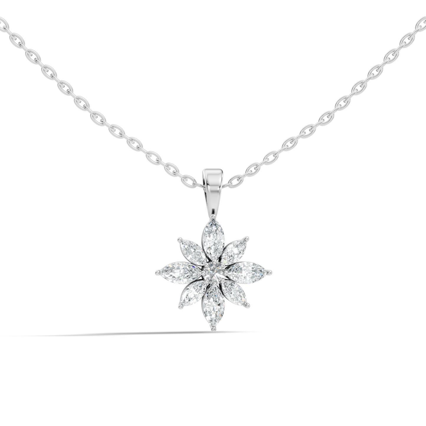 14k Solid Gold Round & Marquise shape Natural-Lab Grown Diamond Elegance Diamond Pendant - HIGHCARAT DIAMONDS