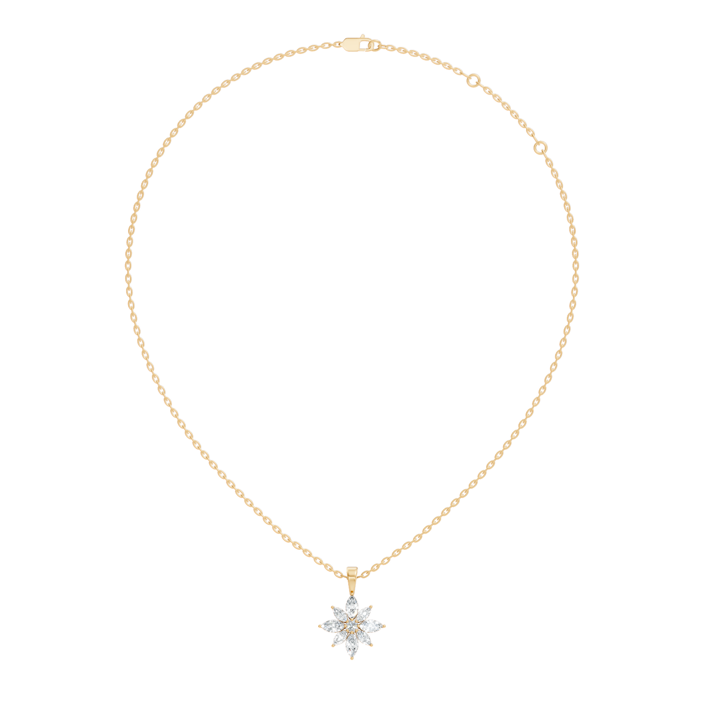 14k Solid Gold Round & Marquise shape Natural-Lab Grown Diamond Elegance Diamond Pendant - HIGHCARAT DIAMONDS