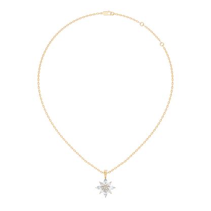 14k Solid Gold Round & Marquise shape Natural-Lab Grown Diamond Elegance Diamond Pendant - HIGHCARAT DIAMONDS