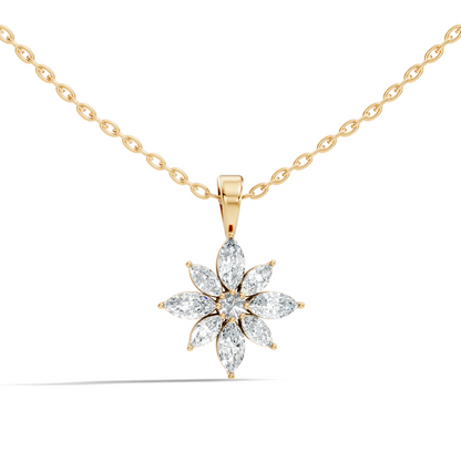 14k Solid Gold Round & Marquise shape Natural-Lab Grown Diamond Elegance Diamond Pendant - HIGHCARAT DIAMONDS
