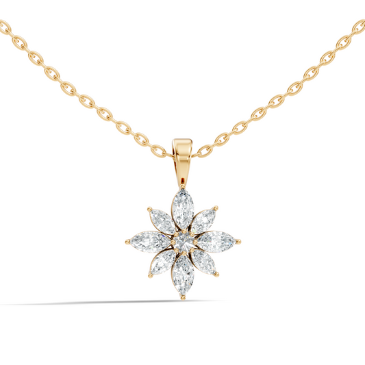 14k Solid Gold Round & Marquise shape Natural-Lab Grown Diamond Elegance Diamond Pendant - HIGHCARAT DIAMONDS