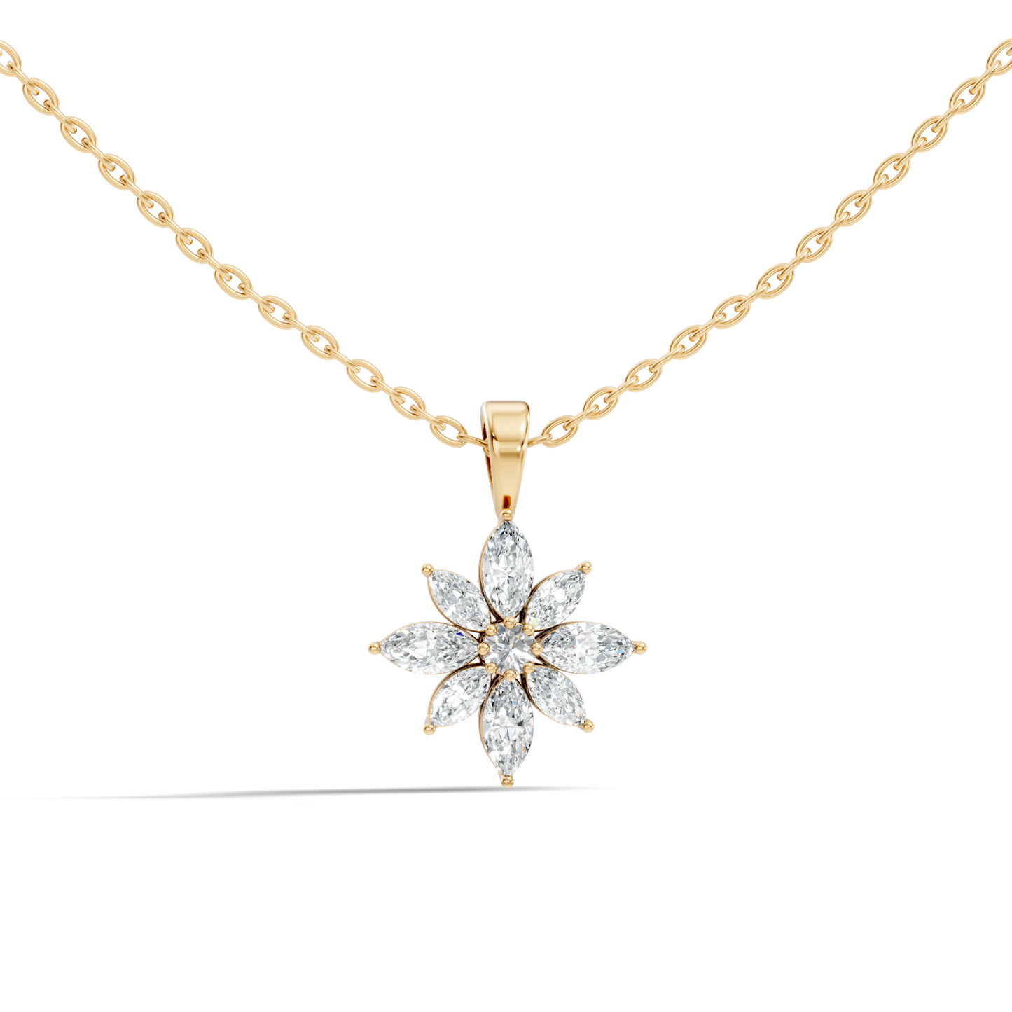 14k Solid Gold Round & Marquise shape Natural-Lab Grown Diamond Elegance Diamond Pendant - HIGHCARAT DIAMONDS