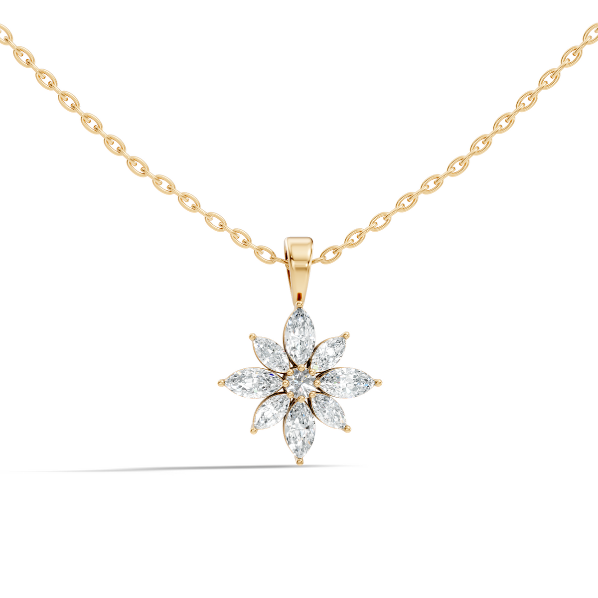 14k Solid Gold Round & Marquise shape Natural-Lab Grown Diamond Elegance Diamond Pendant - HIGHCARAT DIAMONDS