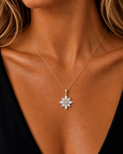 Marquise & Round Flower Shape 10k White Gold Pendant - HIGHCARAT DIAMONDS