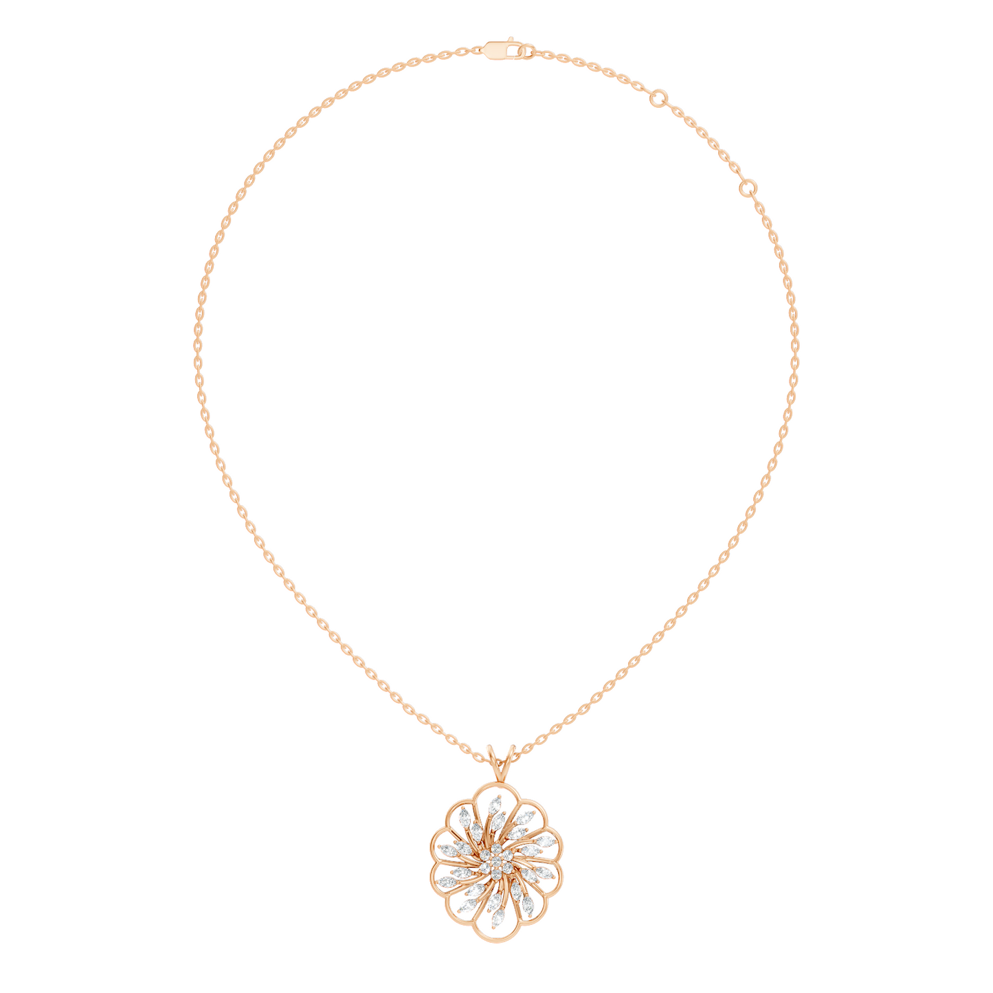 Elegant Vintage Pendant With Marquise & Round Cut Diamond Necklace For Anniversaries - HIGHCARAT DIAMONDS