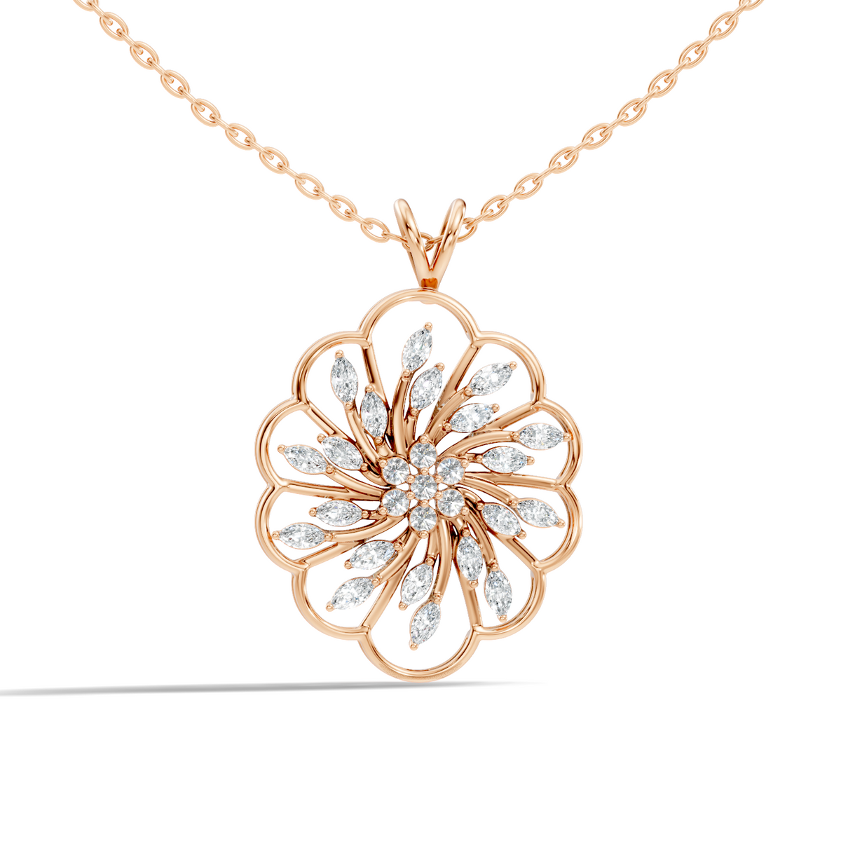 Elegant Vintage Pendant With Marquise & Round Cut Diamond Necklace For Anniversaries - HIGHCARAT DIAMONDS