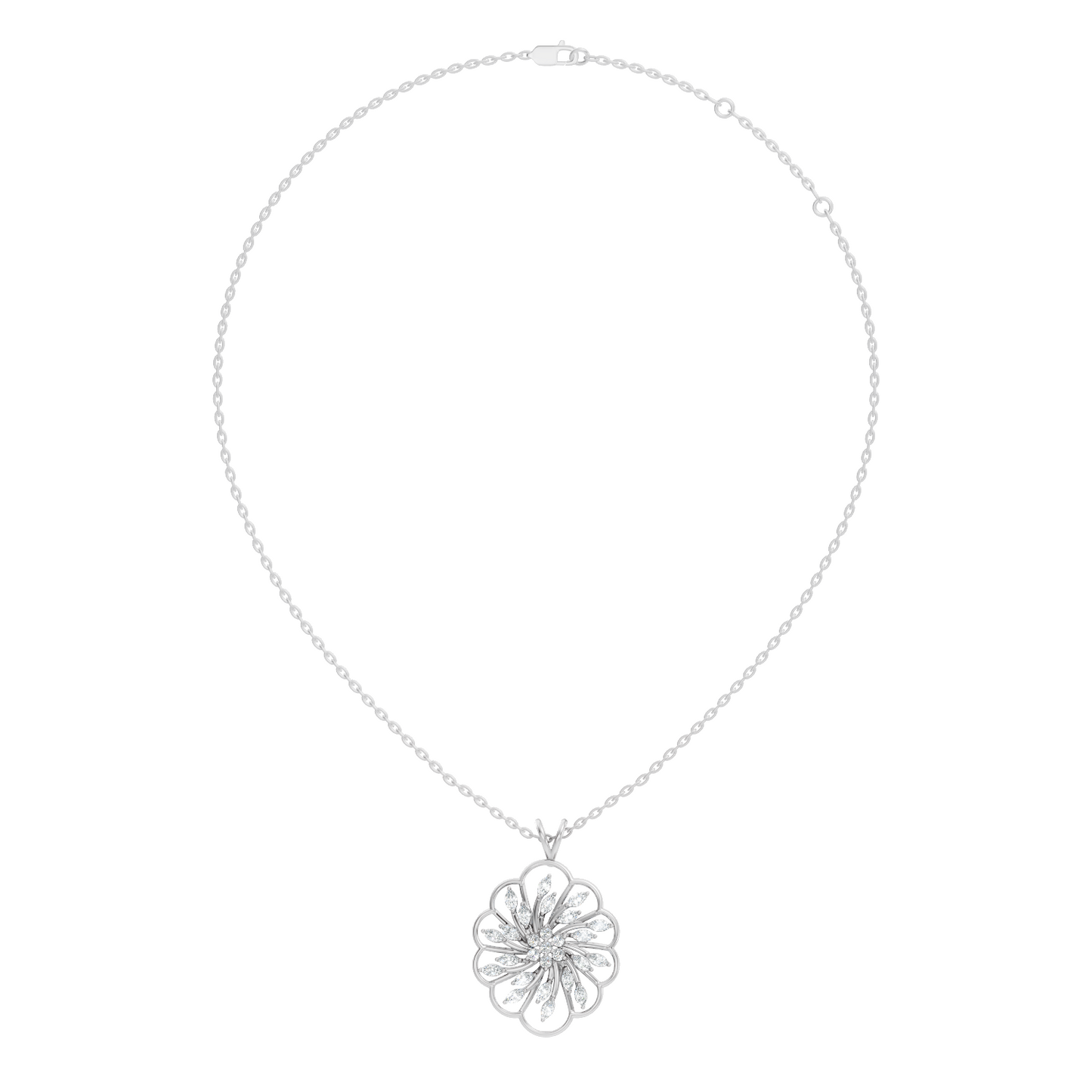 Elegant Vintage Pendant With Marquise & Round Cut Diamond Necklace For Anniversaries - HIGHCARAT DIAMONDS