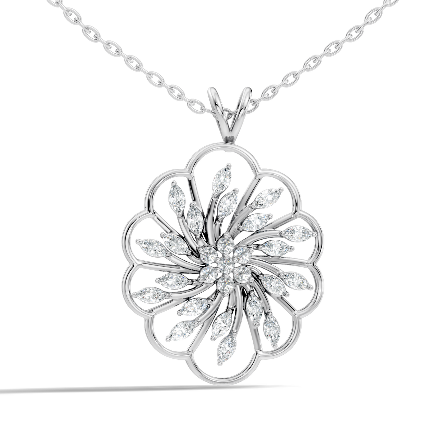 Elegant Vintage Pendant With Marquise & Round Cut Diamond Necklace For Anniversaries - HIGHCARAT DIAMONDS