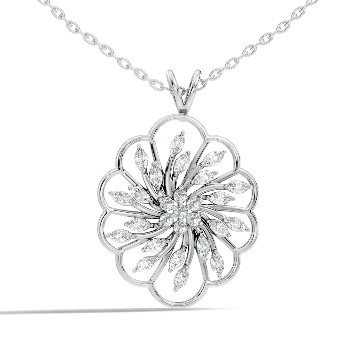 Elegant Vintage Pendant With Marquise & Round Cut Diamond Necklace For Anniversaries - HIGHCARAT DIAMONDS
