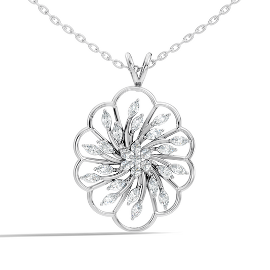 Elegant Vintage Pendant With Marquise & Round Cut Diamond Necklace For Anniversaries - HIGHCARAT DIAMONDS