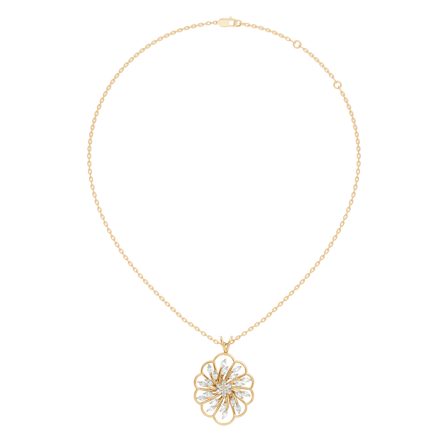 Elegant Vintage Pendant With Marquise & Round Cut Diamond Necklace For Anniversaries - HIGHCARAT DIAMONDS