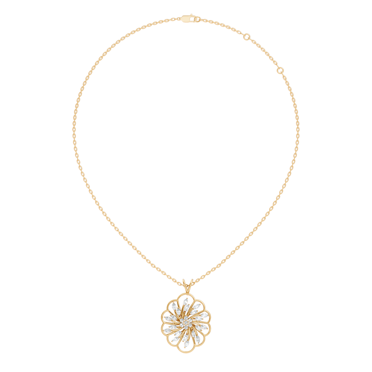 Elegant Vintage Pendant With Marquise & Round Cut Diamond Necklace For Anniversaries - HIGHCARAT DIAMONDS